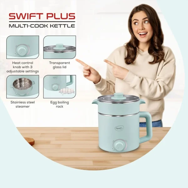 Pigeon by Stovekraft Swift Plus Multi-Cook Kettle 1.5L, with Stainless Steel Steamer, Egg Rack - Image 3