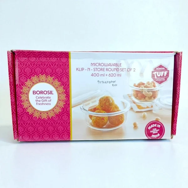 Borosil Klip-N-Store Microwavable 2 Piece Glass Storage Container Set (400ml + 620ml) - Image 5