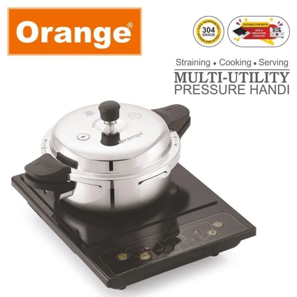 Orange Triply Stainless Steel Dome Outer lid Multi Utility Pressure Handi Cooker 3.5 Ltr - Image 4