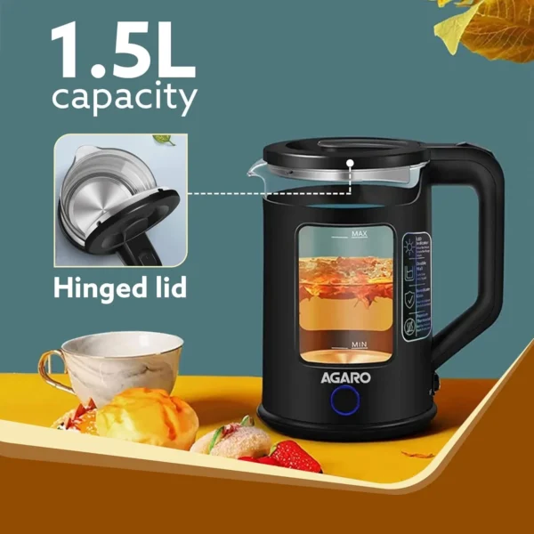 AGARO Galaxy Electric Glass Kettle with Keep Warm Function 1.5 L - Image 3