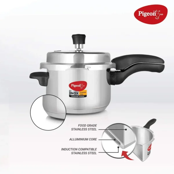 Pigeon Inox Induction Base Stainless Steel Pressure Cooker, 3Ltr - Image 3