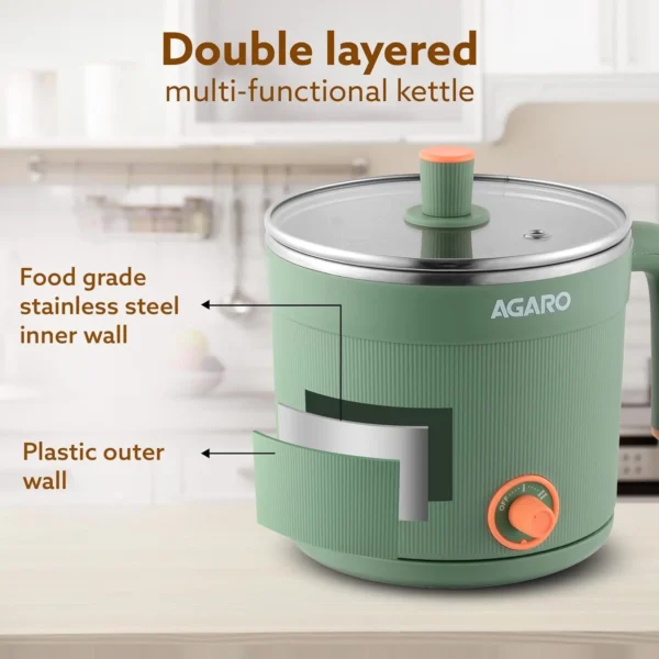 AGARO Regency Multi Cook Kettle With Steamer, 1.2L - Image 4