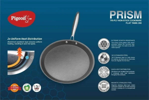 Pigeon Prism Triply Nonstick Flat Tawa 280 - Image 3