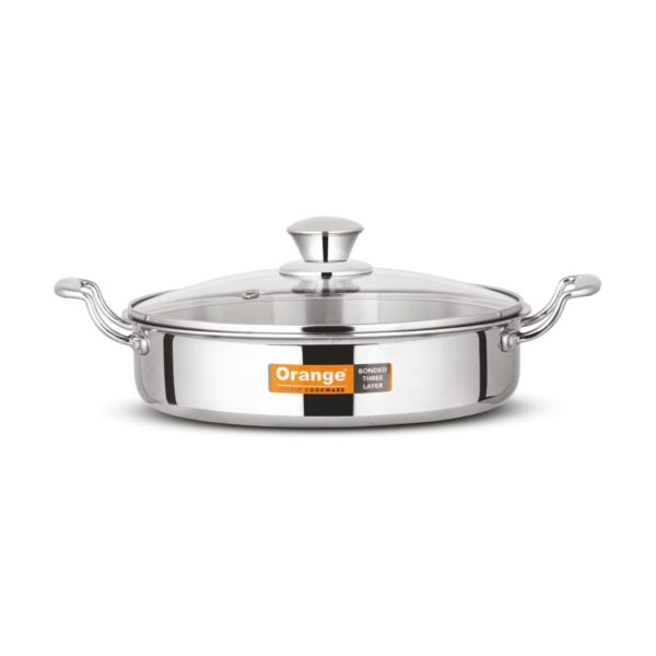 Orange Stainless Steel Triply Cook & Serve Fry Pan 2 Ltr 220mm (OTPC542)