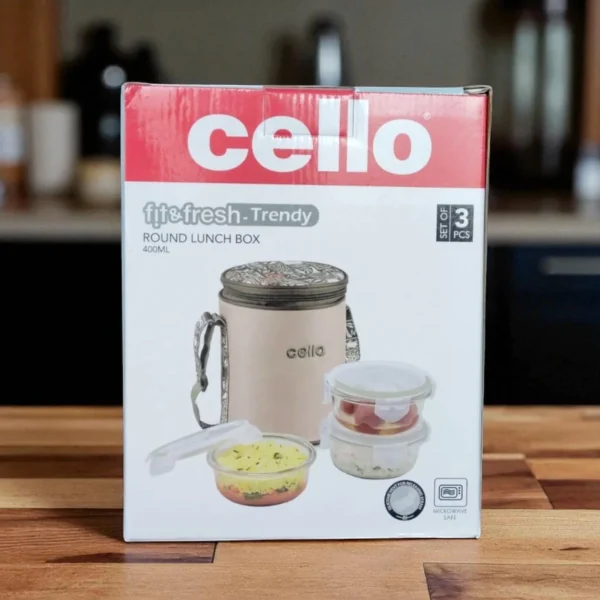 Cello Fit & Fresh Trendy 3 Round Glass Container Lunch Box 400ml - Image 2