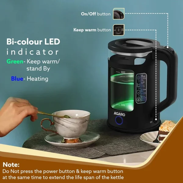 AGARO Galaxy Electric Glass Kettle with Keep Warm Function 1.5 L - Image 4