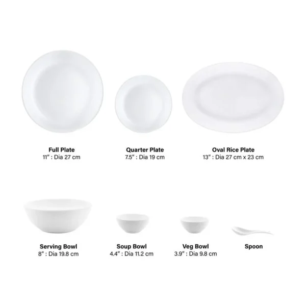 Larah by BOROSIL Orbit Series Opalware Dinner Set - 33 Pieces White - Image 3