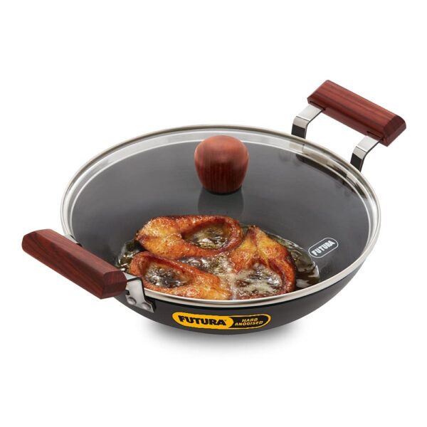 Hawkins Futura AFFK25G Hard Anodised Fish-Fry Kadhai with Glass Lid - 2.5 L
