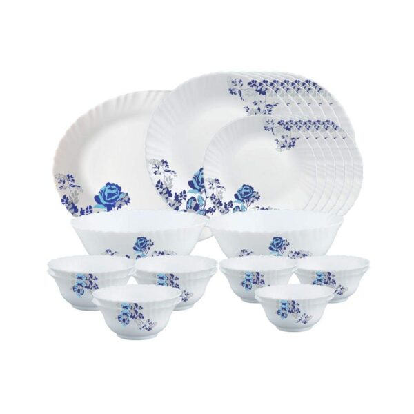 Larah by Borosil Blue Cascade Opalware Dinner Set, 20 Pieces, White