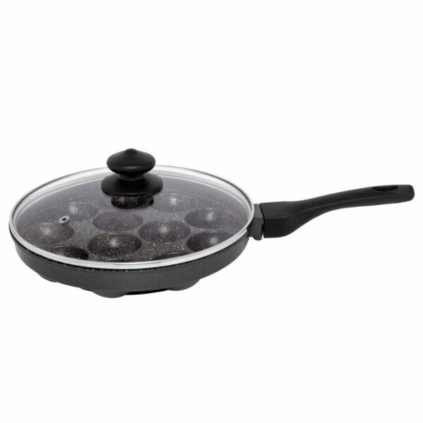 Orange Aluminium Die-Cast Series Non-Stick Jumbo Appam Patra 12cavity With Glass Lid - Image 3