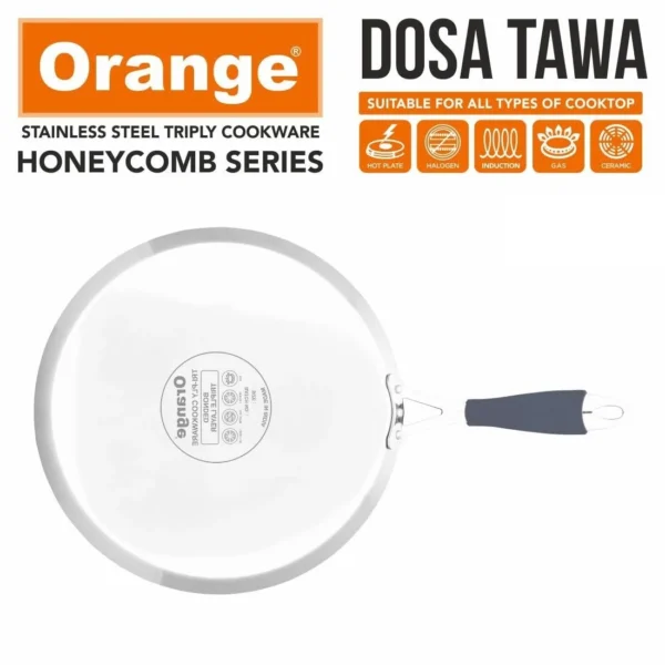 Orange Triply Stainless Steel Honeycomb Non-Stick Dosa Tawa 270mm (OTPC553) - Image 3