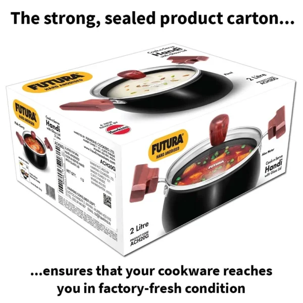 Hawkins Futura 2 Litre Cook n Serve Hard Anodised Biryani Handi with Glass Lid, 2L, 16CM (ACH20G) - Image 2