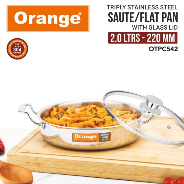 Orange Stainless Steel Triply Cook & Serve Fry Pan 2 Ltr 220mm (OTPC542) - Image 5