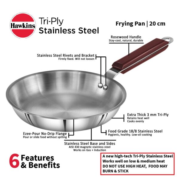 Hawkins Tri-Ply SSF20 Stainless Steel Frying Pan - 20cm - Image 2