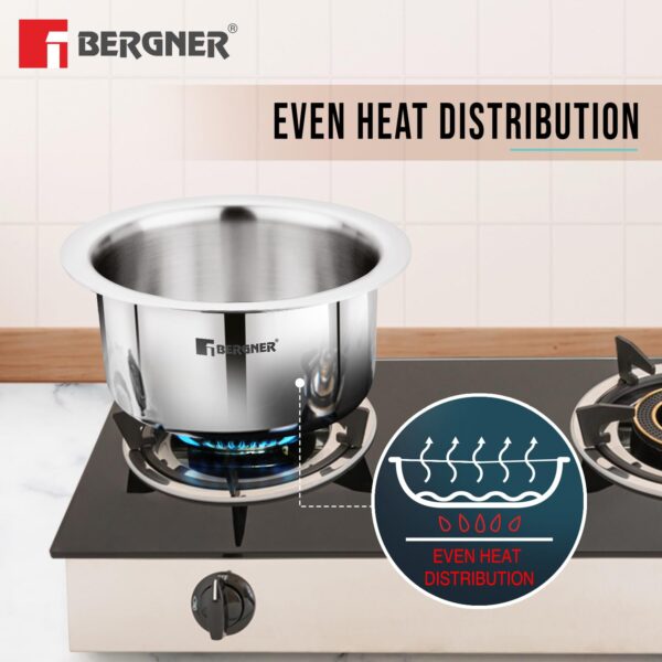 Bergner Tripro Triply Stainless Steel 2 Piece Tope Set (14CM - 1.3 L + 16CM - 1.9 L) - Image 3