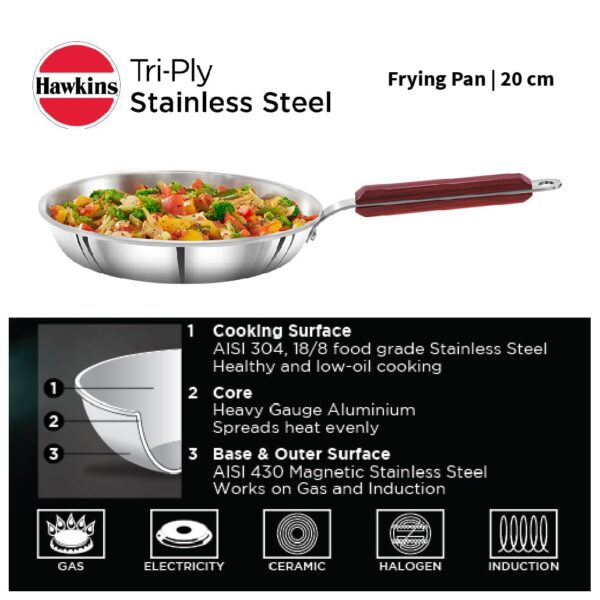 Hawkins Tri-Ply SSF20 Stainless Steel Frying Pan - 20cm - Image 3