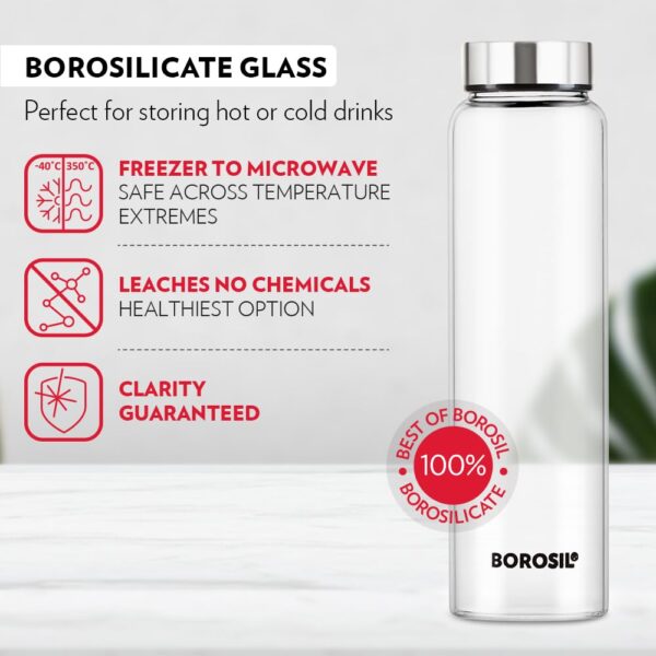 Borosil Crysto Slim Borosilicate Glass Water Bottle, 1000ml - Image 4