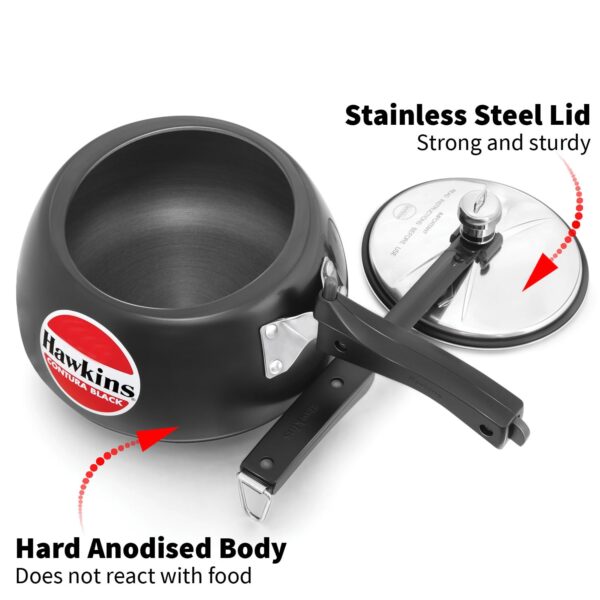 Hawkins Contura Hard Anodised Aluminium Pressure Cooker, 2 Litre (CB20) - Image 2