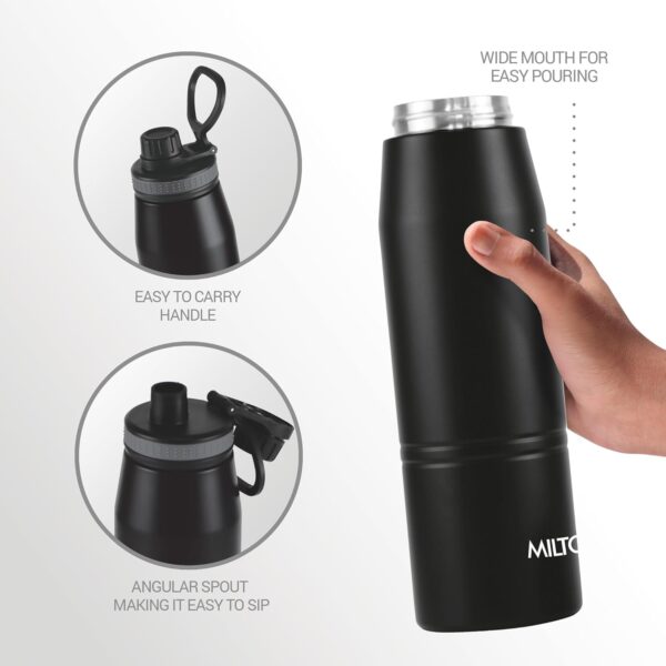 Borosil - Stainless Steel Hydra Gosports - Vacuum Insulated Flask Water Bottle, 600ML, Black - Image 3