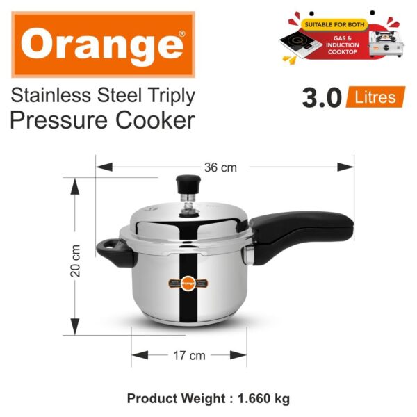 Orange Stainless Steel Triply Pressure Cooker Combi 3L+2L - Image 2