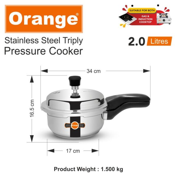 Orange Stainless Steel Triply Pressure Cooker Combi 3L+2L - Image 4