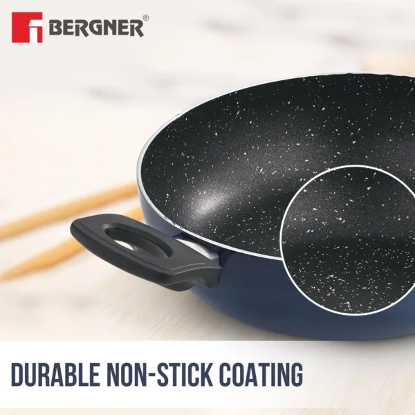 Bergner Aloe 3-Layer+ Non-Stick Coating 3 Piece Cookware Set - 24cm (2.5 L) Kadai with Glass Lid and 24cm Frypan (BGIN-2236) - Image 2