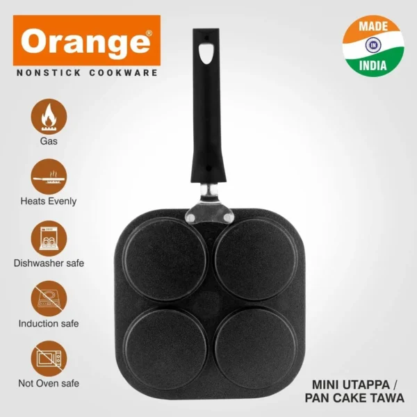 Orange Non-Stick Diecast 4 in 1 Multi-Snack Maker Pancake Tawa/Mini Uttapam Tawa (ONSC080) - Image 4