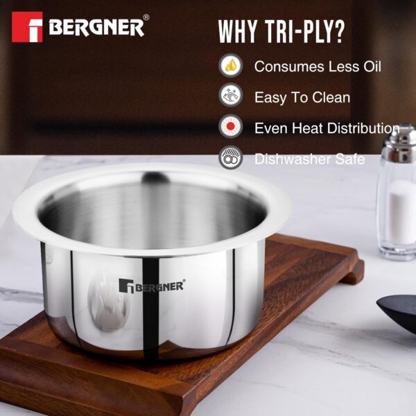 Bergner Tripro Triply Stainless Steel 2 Piece Tope Set (14CM - 1.3 L + 16CM - 1.9 L) - Image 2