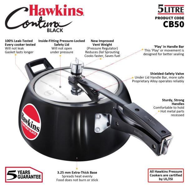 Hawkins Contura CB50 Hard Anodised Pressure Cooker, 5-Ltr - Image 4
