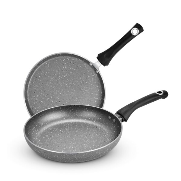 BERGNER Aluminium Bellini Marble Non Stick 2 Piece Cookware Set - Dosa Tawa 28Cm,Frypan 24Cm with Induction Compatible (BGIN-2405)
