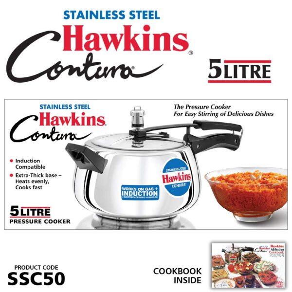 Hawkins Contura Stainless Steel Pressure Cooker - 5 Litre (SSC50) - Image 2