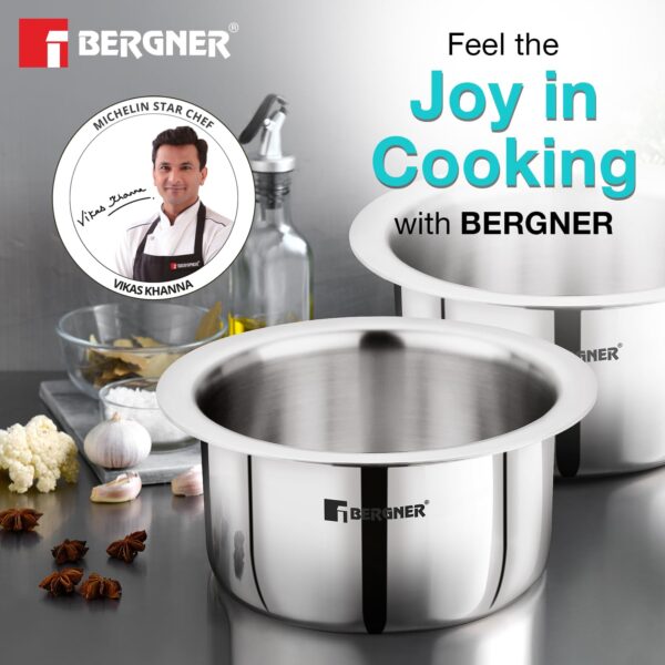 Bergner Tripro Triply Stainless Steel 2 Piece Tope Set (14CM - 1.3 L + 16CM - 1.9 L) - Image 4