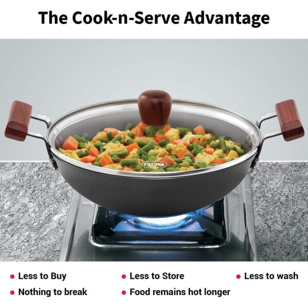 Hawkins Futura AFFK25G Hard Anodised Fish-Fry Kadhai with Glass Lid - 2.5 L - Image 3