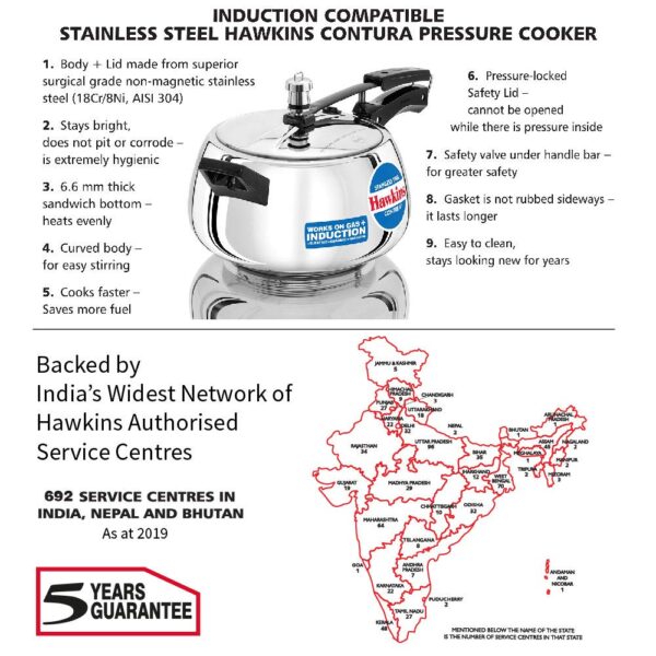 Hawkins Contura Stainless Steel Pressure Cooker - 5 Litre (SSC50) - Image 3