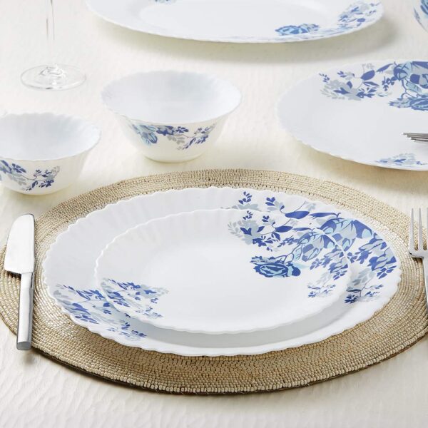 Larah by Borosil Blue Cascade Opalware Dinner Set, 20 Pieces, White - Image 3