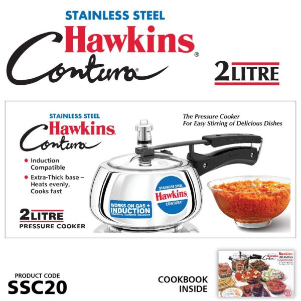 Hawkins Stainless Steel Contura Pressure Cooker, 2 Litre (SSC20) - Image 2