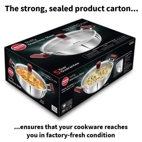 Hawkins Tri-Ply Stainless Steel SSK40G Deep Kadhai with Glass Lid- 4 Ltr 26cm - Image 4