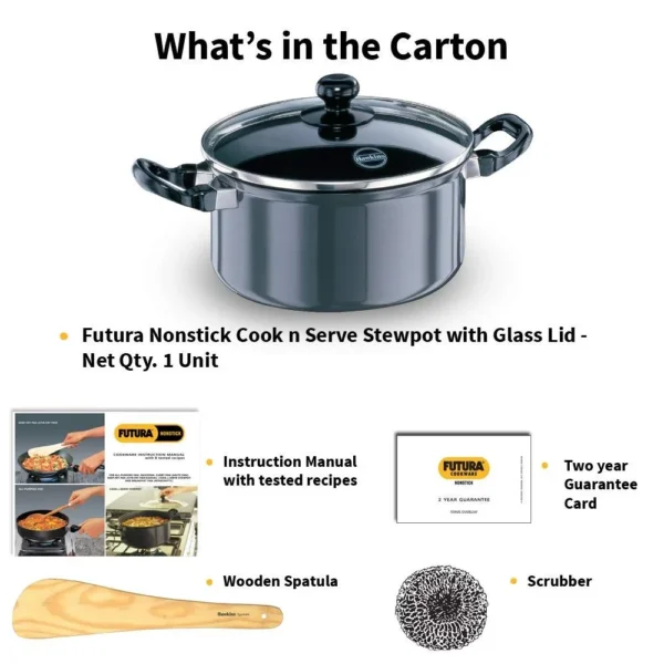 Hawkins NST30G Futura Nonstick Cook-n-Serve Stewpot with Glass Lid - 3L - Image 3