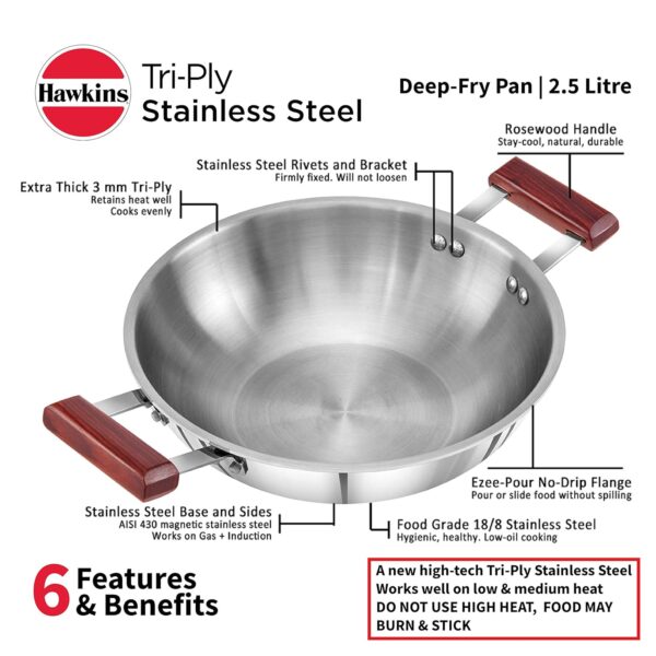 Hawkins Tri-Ply SSD25 Stainless Steel Deep-Fry Pan - 2.5 Ltr 24cm - Image 4