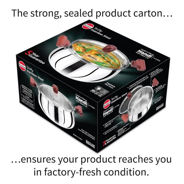 Hawkins Tri-Ply SSH40G Stainless Steel Cook n Serve Handi with Glass Lid - 4 Ltr - Image 4