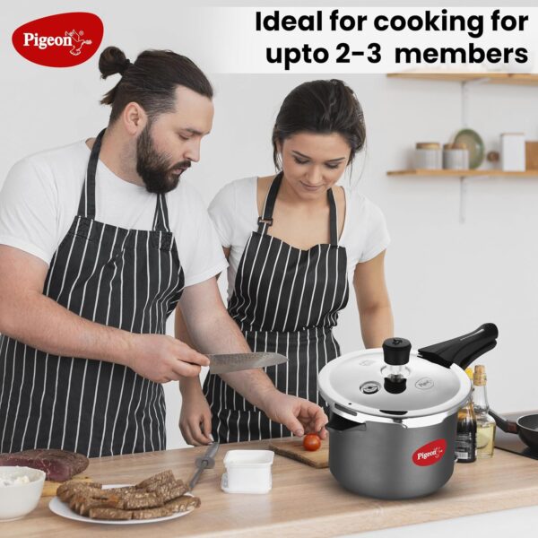 Pigeon Vibrant Hard Anodised Cooker + Cookware Combo 5 in 1 (2.5L HA Cooker with SS Lid, Tawa Kadai, Fry Pan) - Image 4