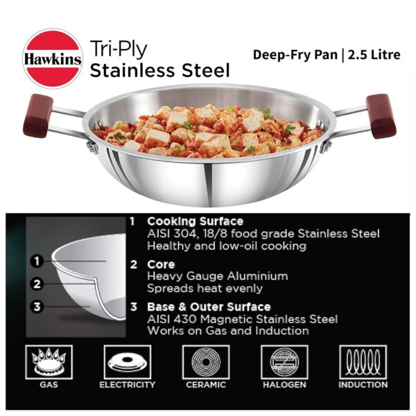 Hawkins Tri-Ply SSD25 Stainless Steel Deep-Fry Pan - 2.5 Ltr 24cm - Image 2