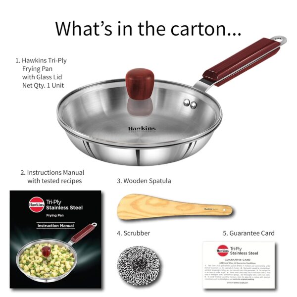 Hawkins Tri-Ply SSF20G Stainless Steel Frying Pan with Glass Lid - 20cm - Image 4