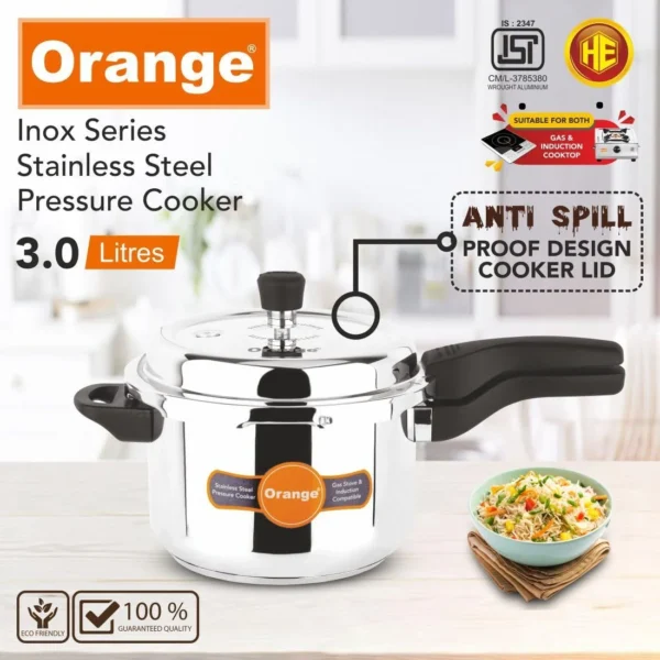 Orange Inox Series Stainless Steel Pressure Cooker 3 Ltr - Image 4
