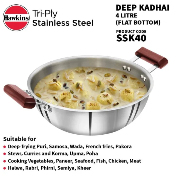 Hawkins Tri-Ply Stainless Steel SSK40 Deep Kadhai - 4 Ltr 26cm - Image 3