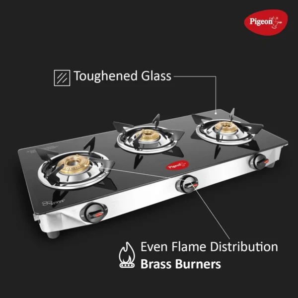 Pigeon Ayush Glass Top 3 Burner Gas Stove - Image 2
