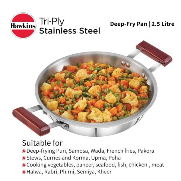 Hawkins Tri-Ply SSD25 Stainless Steel Deep-Fry Pan - 2.5 Ltr 24cm - Image 3