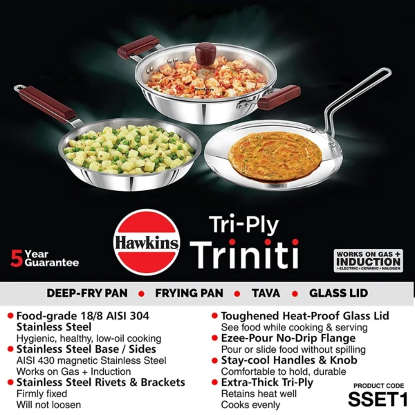 Hawkins Tri-Ply Stainless Steel Triniti Cookware Set 1 (SSET1) - Image 3