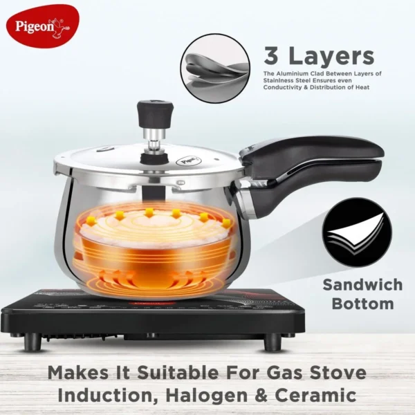 Pigeon Inox Pro Stainless Steel Induction Base Outer Lid Cooker - 3 Ltr - Image 4