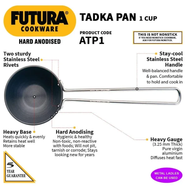 Hawkins Futura ATP1 Hard Anodised Tadka Pan - 0.24 Ltr - Image 3